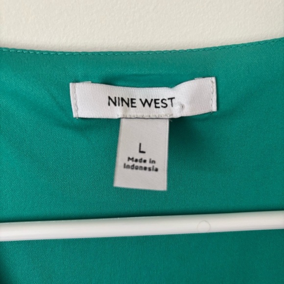 NINE WEST Dress Blue & Green Tropical V-Neck Lined Sleeveless Flirty Summer Sz L - Picture 4 of 8